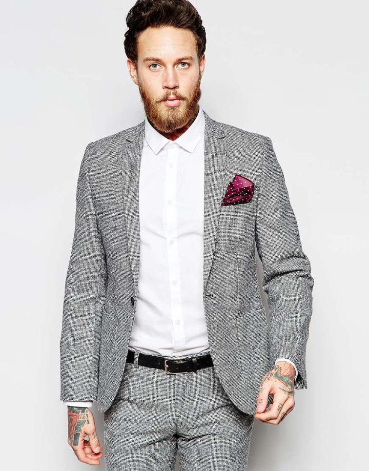 Heart & Dagger Houndstooth Blazer With Peak Lapel In Skinny Fit - Black