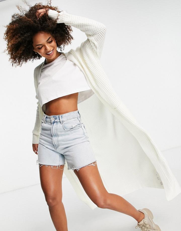Missguided Recycled Waffle Stitch Longline Cardigan In Off White