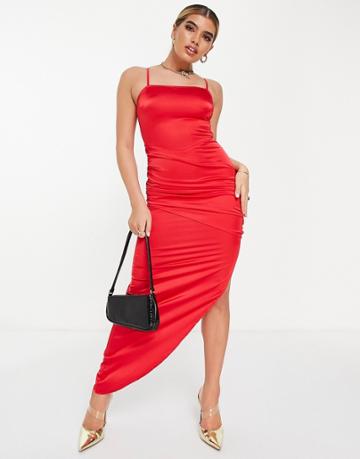 Naanaa Satin Midi Dress In Red