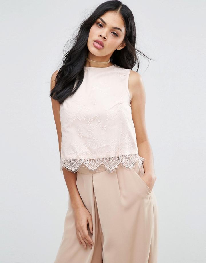 Little Mistress Lace Scallop Hem Top - Beige