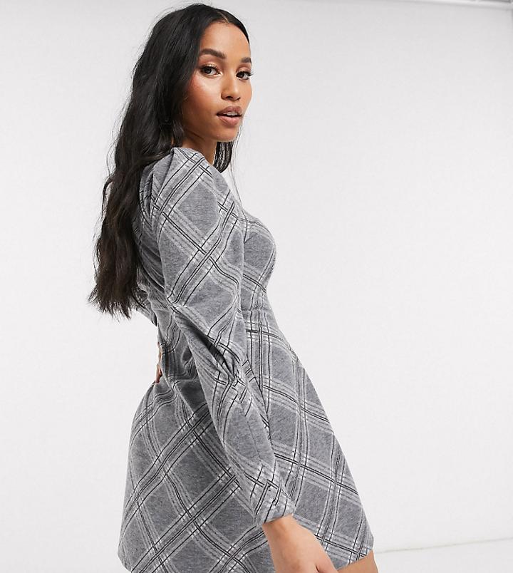 River Island Petite Check Dress In Gray-grey