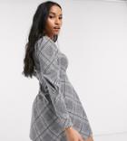 River Island Petite Check Dress In Gray-grey
