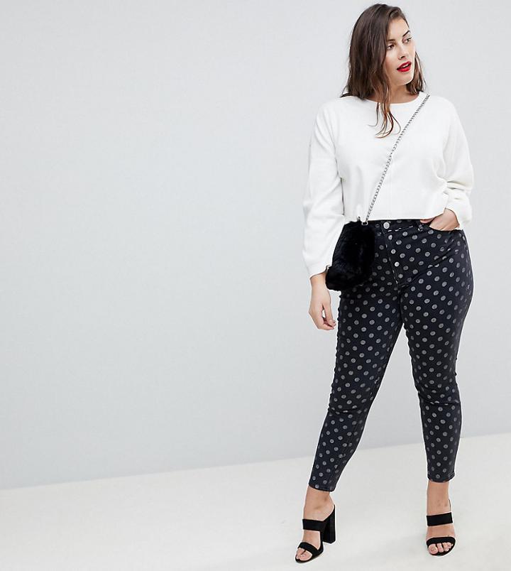 Asos Curve Ridley High Waist Skinny Jeans In Polka Dot Print - Multi