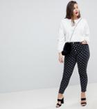 Asos Curve Ridley High Waist Skinny Jeans In Polka Dot Print - Multi