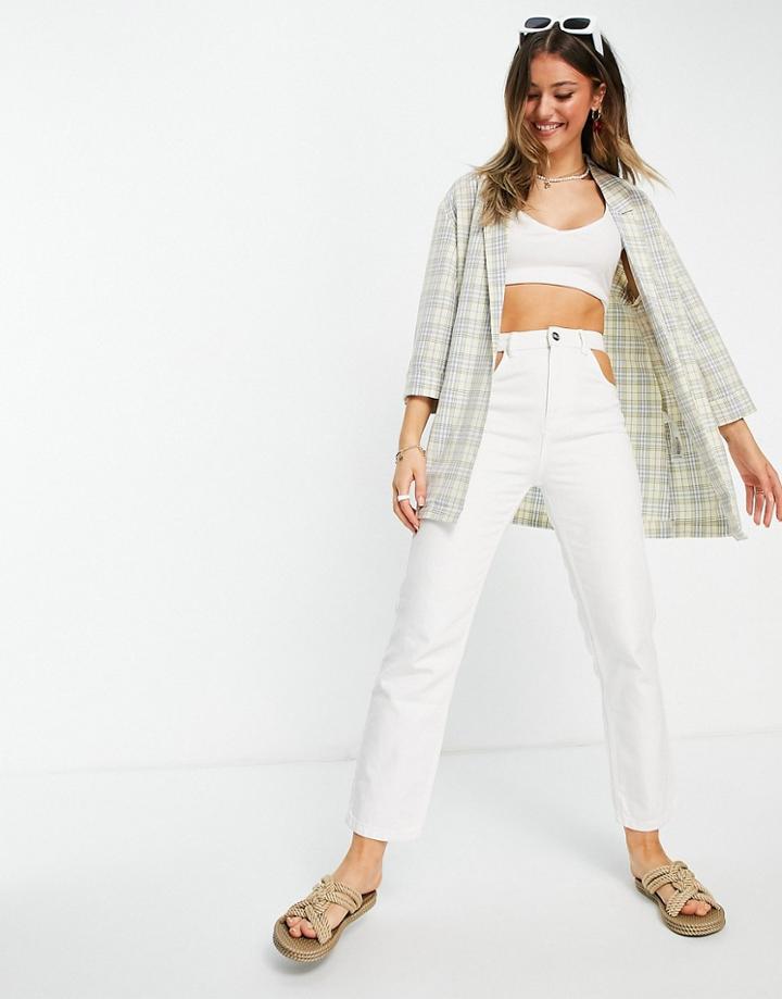 Stradivarius Oversized Blazer Set In Ecru Check-multi