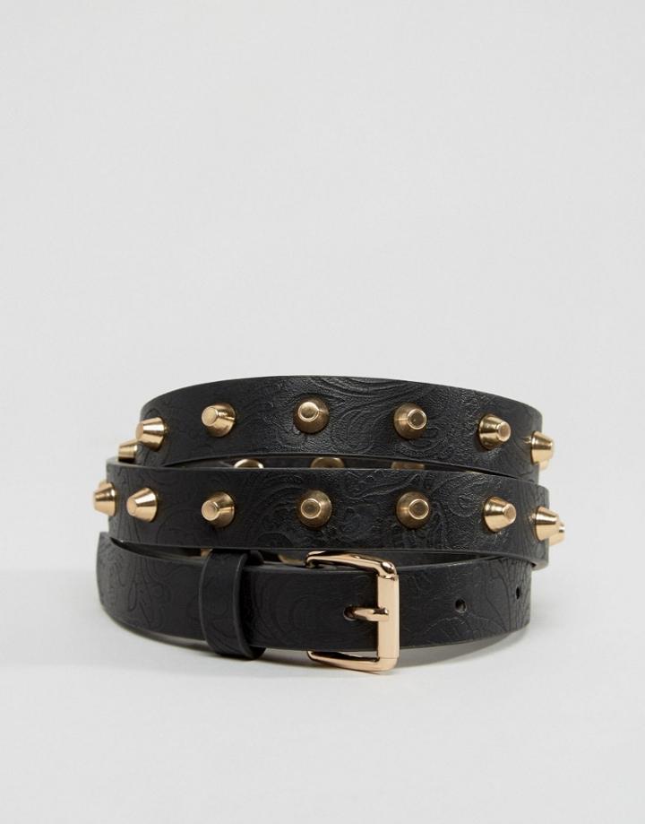 Vero Moda Studded Embossed Belt - Black