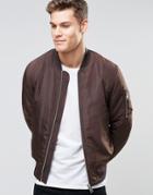 Asos Bomber Jacket With Ma1 Pocket In Brown - Brown