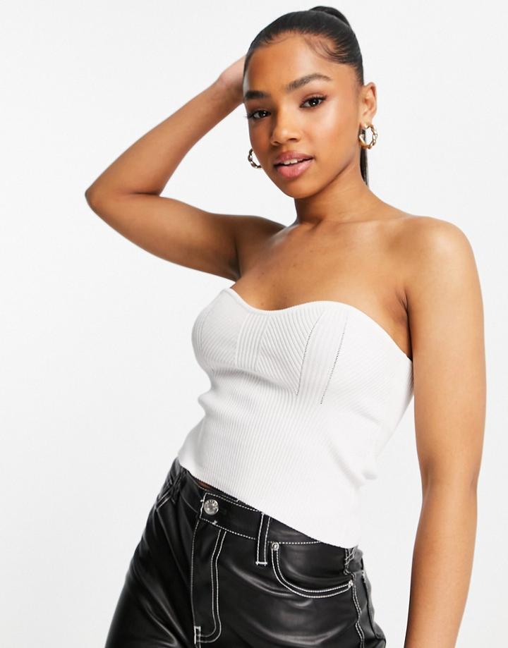 Miss Selfridge Knit Rib Contour Bandeau In White - White
