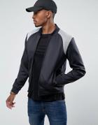 Brave Soul Scuba Contrast Panel Bomber Jacket - Black