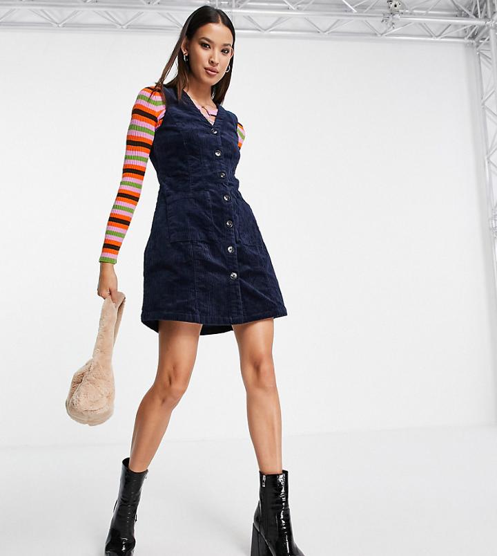 Only Exclusive Cord Pinafore Dress In Navy