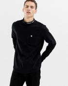 Tommy Jeans Regular Fit Mock Neck Long Sleeve T-shirt With Small Logo On Pocket In Black - Black