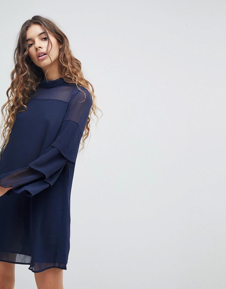 Qed London Tiered Sleeve Shift Dress - Navy