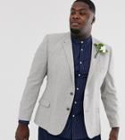 Asos Design Plus Skinny Wool Mix Blazer With Wide Herringbone In Gray