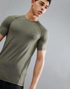 Asos 4505 Muscle T-shirt With Quick Dry In Khaki - Green