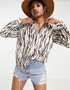 Topshop Zebra Boxy Shirt In Chocolate-brown