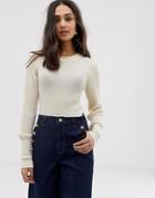 Asos Design Rib Knit Sweater In Natural Look Yarn-stone