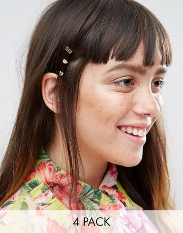 Asos Pack Of 4 Novelty Hair Clips - Multi