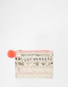 Asos Handstitched Sequin Zip Top Purse With Pom - Multi