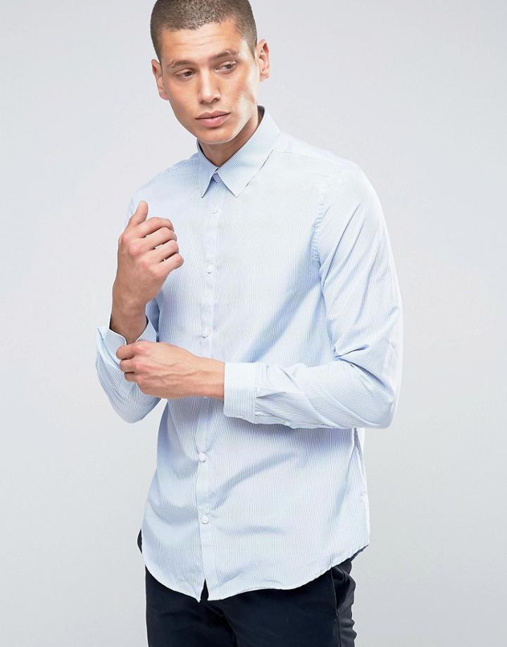 New Look Fine Stripe Shirt In Regular Fit - Navy