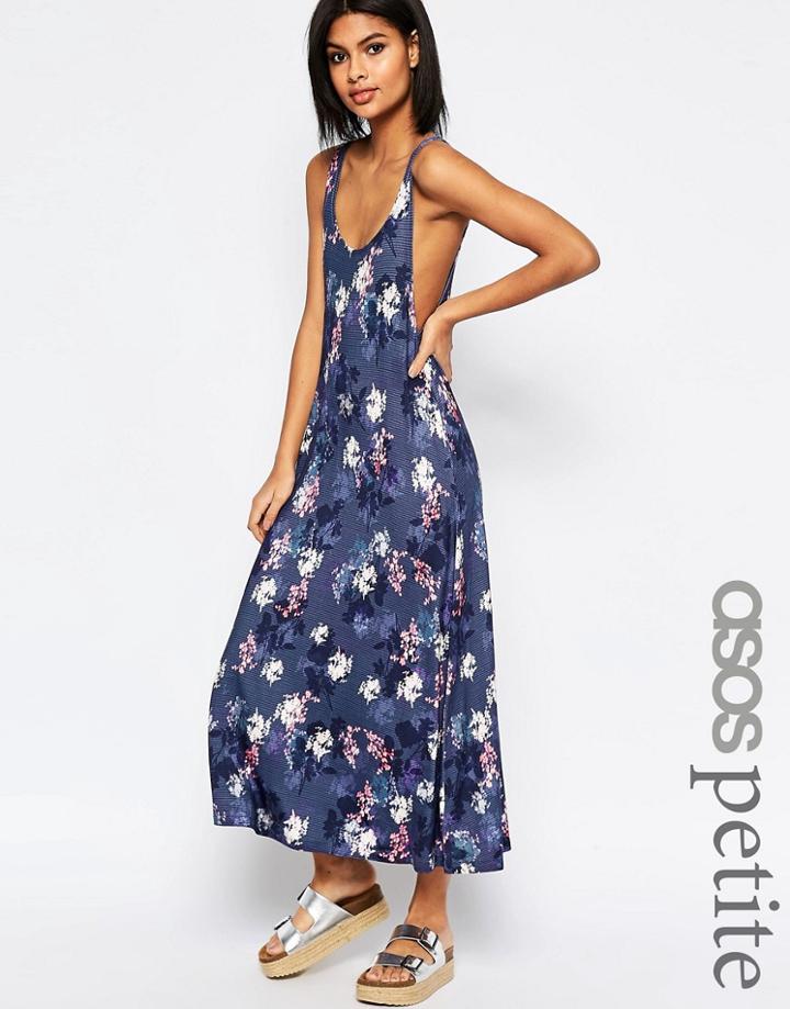 Asos Petite Dropped Armhole Trapeze Dress In Floral Print - Multi
