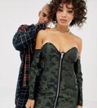 Asos Design X Laquan Smith Off Shoulder Mini Dress In Camo Jacquard-multi