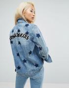 Arrive Girlfriend Star Print Jacket With Los Angeles Slogan - Blue