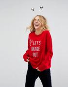 Asos Holidays Sweater With 'let's Make Out' Slogan-red