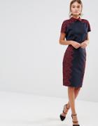 Ted Baker Queeny Pencil Skirt With Scalloped Lace - Navy
