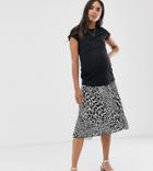 Asos Design Maternity Under The Bump Pleated Midi Skirt In Animal Print-multi