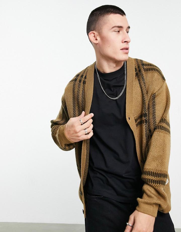 Jack & Jones Originals Checked Cardigan In Brown