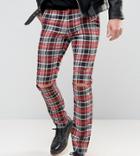 Reclaimed Vintage Inspired Skinny Plaid Pants With Knee Rips - Red