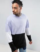 Asos Oversized Long Sleeve T-shirt With Wide Sleeve And Panelling - Purple