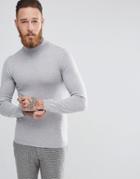 Asos Muscle Fit Merino Turtleneck Sweater In Light Gray - Gray