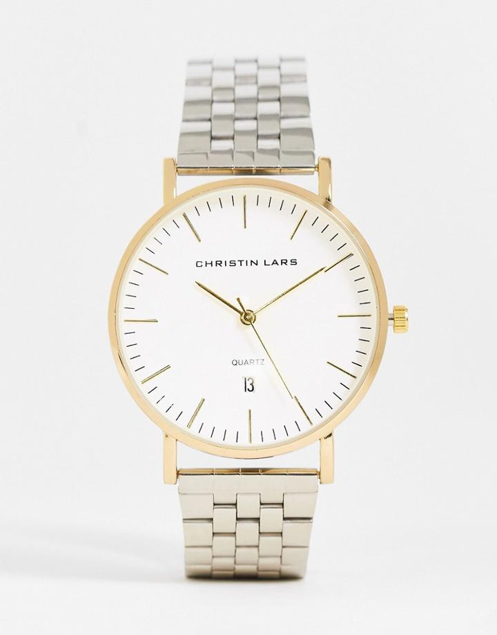 Christin Lars Mens Stainless Steel Bracelet Watch With Date Function In Silver