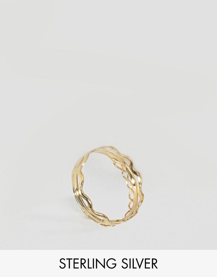 Asos Gold Plated Sterling Silver Triple Shape Stacked Ring - Gold