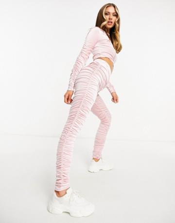 Moda Minx Velour Ruched Detail Top And Sweatpants Set In Pink