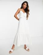 Topshop Jersey Poplin Mix Strappy Frill Midi Dress In Ivory-white