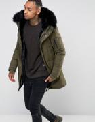 Sixth June Parka With Faux Fur Hood - Green