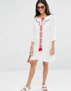Brave Soul Long Sleeve Tunic Dress With Embroidered Panel