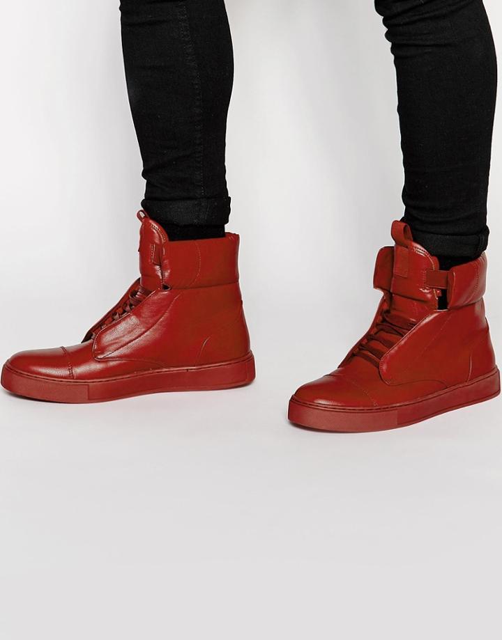 Asos Hi-top Sneakers With Padded Cuff - Red