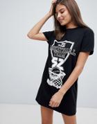Missguided Basketball Slogan T-shirt Dress - Black