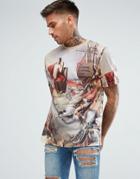 Asos Relaxed T-shirt With Historical Scenic Print - Brown