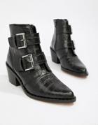 Kurt Geiger Denny Black Croc Effect Black Ankle Boots With Buckle Detail - Black