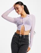 I Saw It First Exposed Seam Mesh Sheer Shirt In Lilac-purple