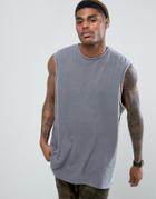 Asos Oversized Sleeveless T-shirt With Raw Edge And Pigment Wash - Gray
