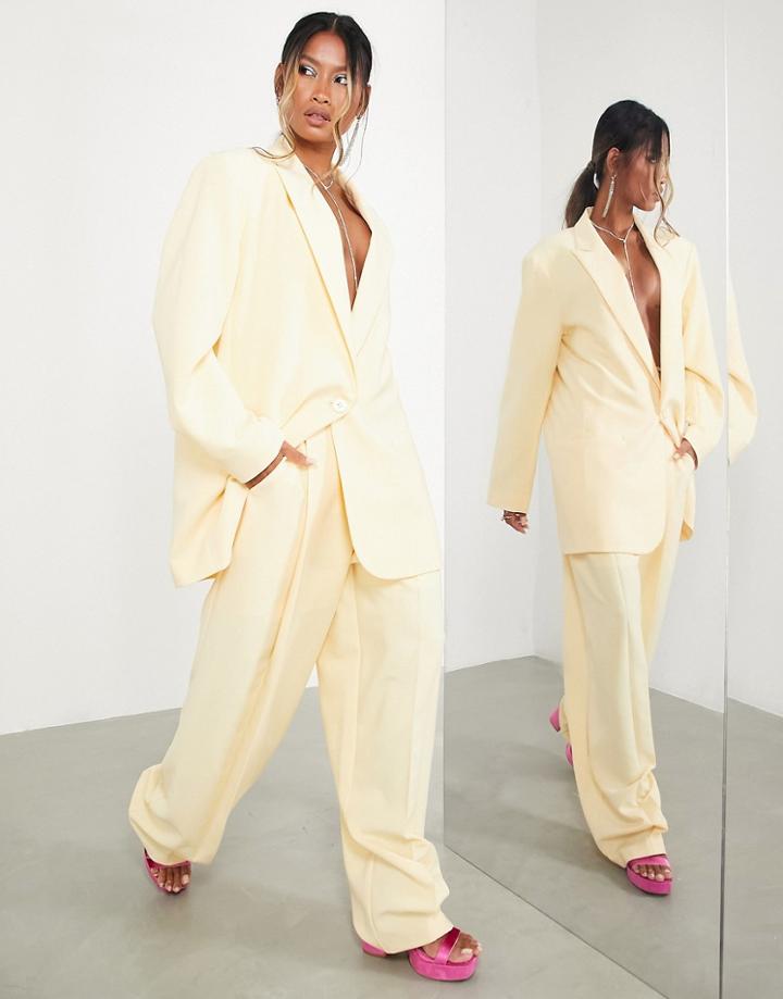 Asos Edition Wide Leg Pants In Buttermilk-yellow