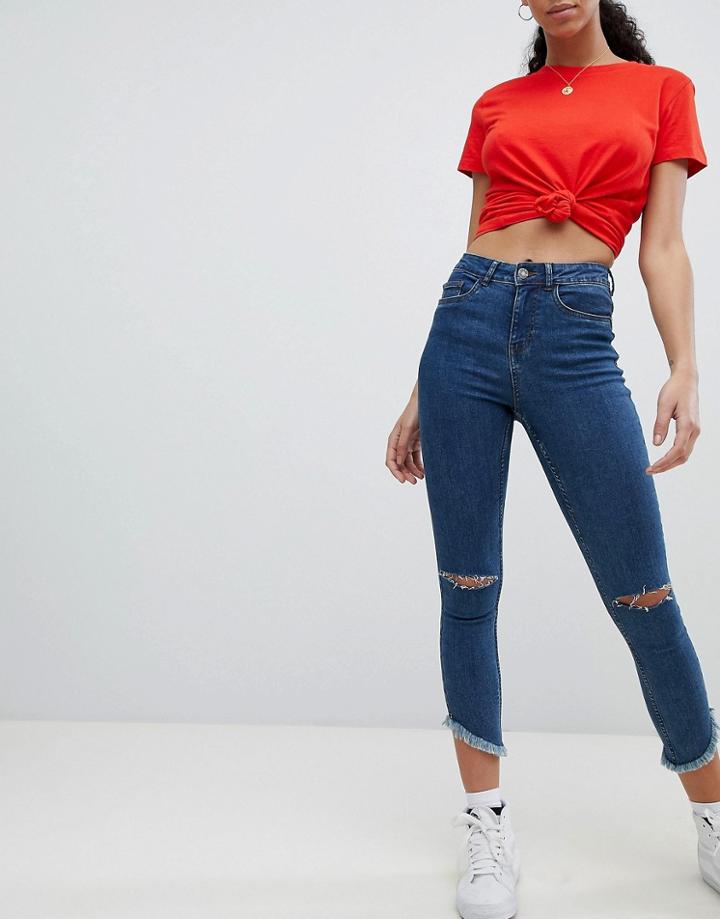 Noisy May High Waisted Ankle Grazer Jeans - Blue