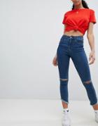 Noisy May High Waisted Ankle Grazer Jeans - Blue