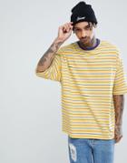 Asos Design Oversized Retro Stripe T-shirt With Contrast Ringer - Yellow