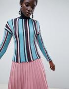 Asos Design Vertical Stripe Metallic Sweater In Eco Yarn-multi